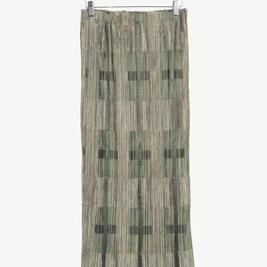 Issey Miyake Green Velvet & Satin Plaid Pleated Maxi Skirt